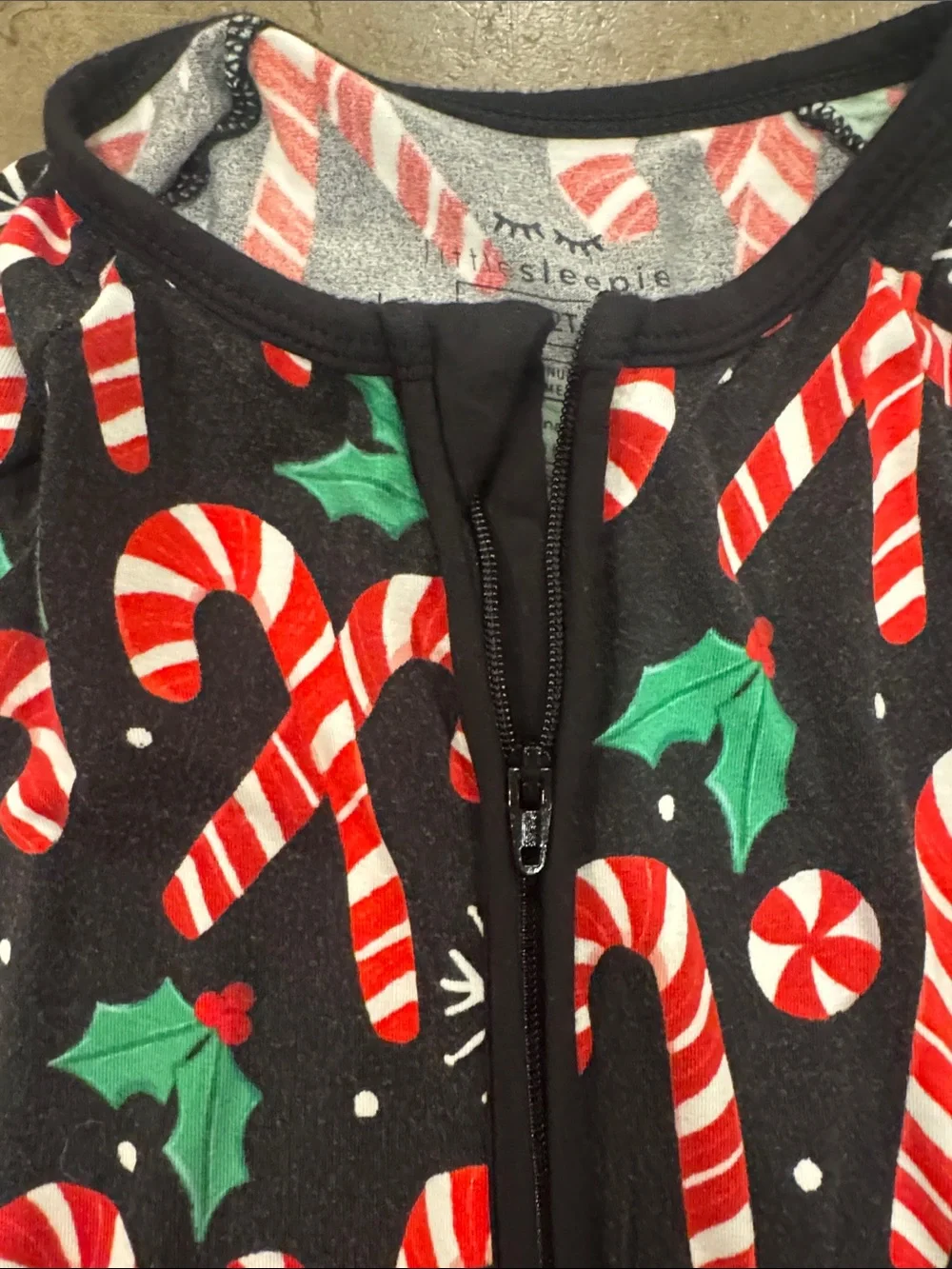 Little Sleepies merry Mints Black Candy Cane Print Footie Pajamas